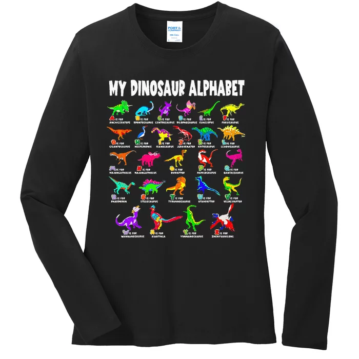 My Dinosaur Alphabet Funny Learn Alphabet With Dinosaurs Ladies Long Sleeve Shirt