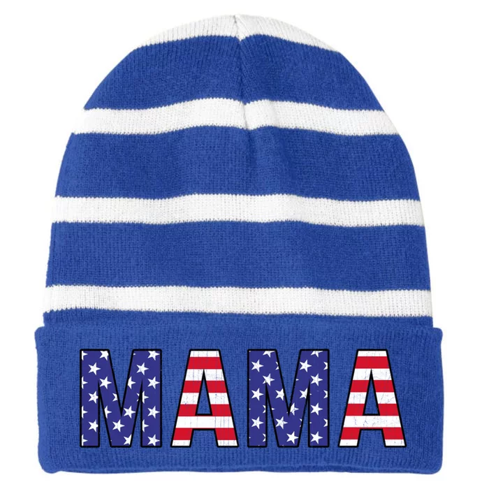 Mothers Day American Flag Graphic Vintage Usa Flag Mama Gift Striped Beanie with Solid Band