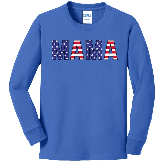 Mothers Day American Flag Graphic Vintage Usa Flag Mama Gift Kids Long Sleeve Shirt