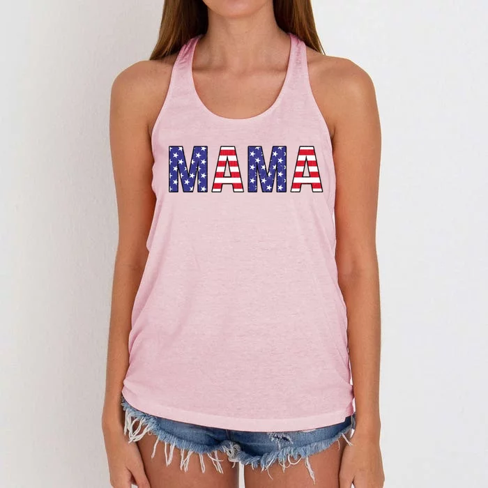 Mothers Day American Flag Graphic Vintage Usa Flag Mama Gift Women's Knotted Racerback Tank