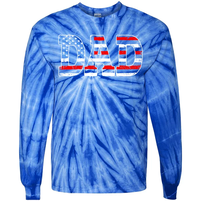 Military Dad American Flag Funny Fathers Day For Daddy Gift Tie-Dye Long Sleeve Shirt