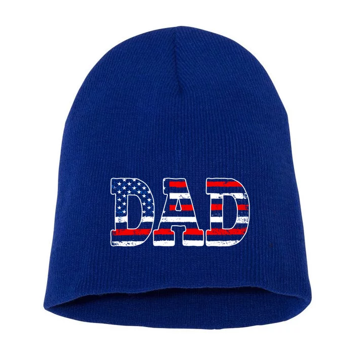 Military Dad American Flag Funny Fathers Day For Daddy Gift Short Acrylic Beanie