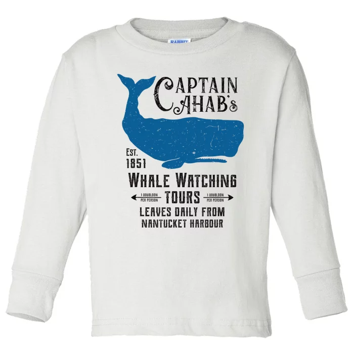 Moby Dick Ahab Whale Watching Vintage Herman Melville Toddler Long Sleeve Shirt