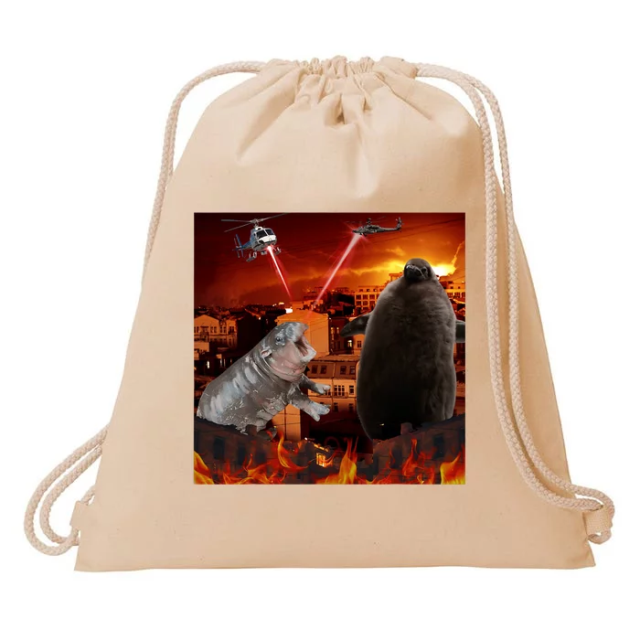 Moo Deng And Pesto Battle Drawstring Bag