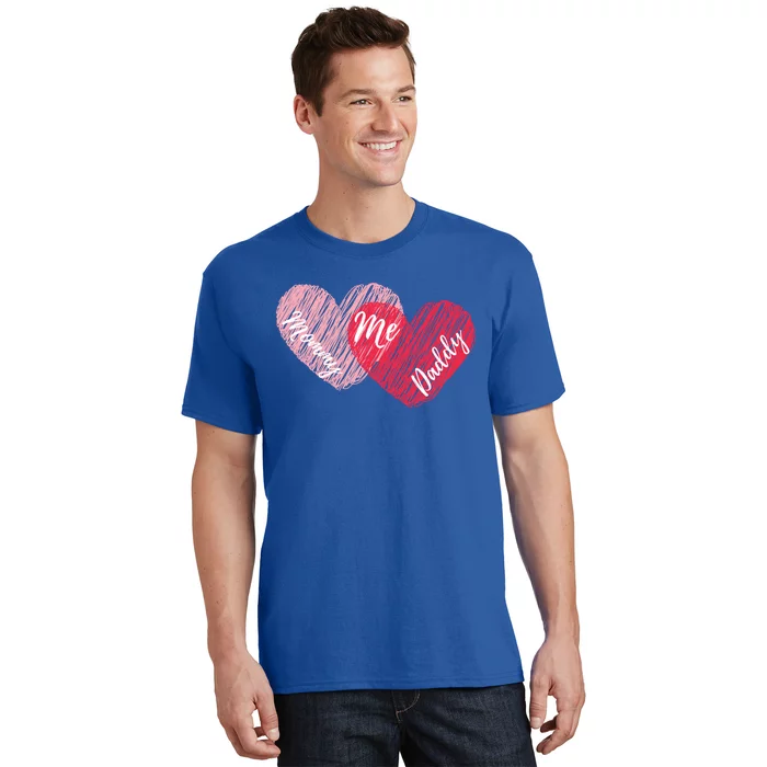 Mommy Daddy And Me Cute Hearts Valentines Day Gift T-Shirt