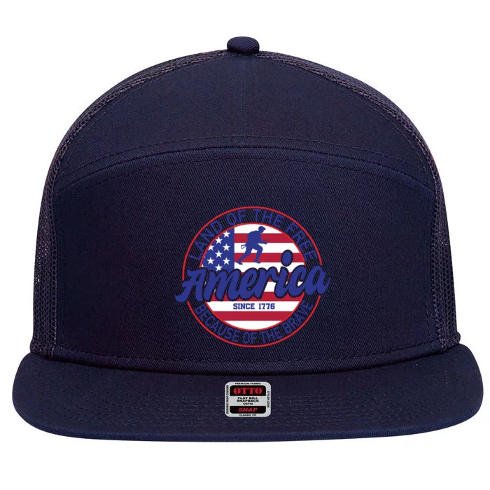 Memorial Day American Flag Land Of The Free America Since 1776 Gift 7 Panel Mesh Trucker Snapback Hat