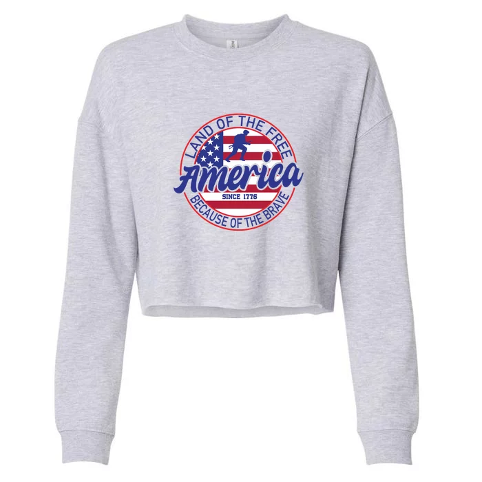 Memorial Day American Flag Land Of The Free America Since 1776 Gift Cropped Pullover Crew