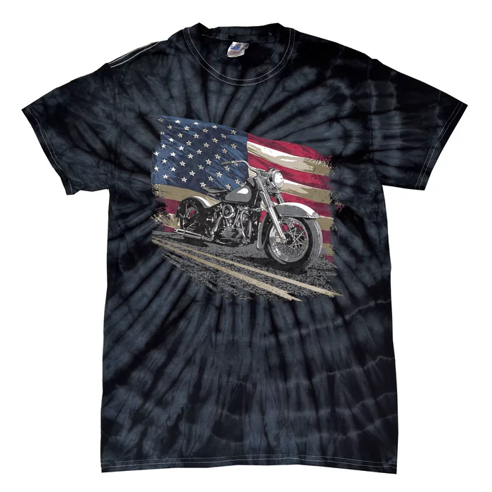 Motorcycle Distressed American Flag Tie-Dye T-Shirt