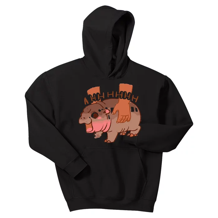 Moo Deng Bouncy Pig In Thai Picture The Cute Baby Hippo Kids Hoodie