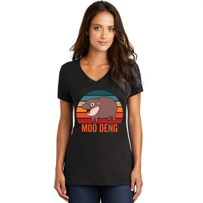 Moo Deng Baby Hippo Zoo Baby Hippo Vintage Women's V-Neck T-Shirt