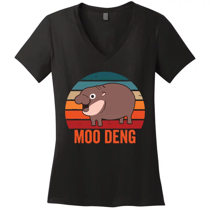 Moo Deng Baby Hippo Zoo Baby Hippo Vintage Women's V-Neck T-Shirt