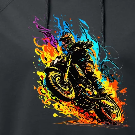 Motocross Dirt Bike Racing Supercross Flying Jump Flames Performance Fleece Hoodie