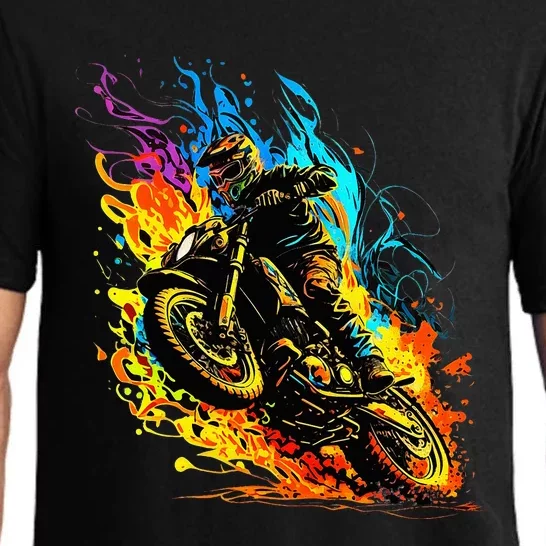 Motocross Dirt Bike Racing Supercross Flying Jump Flames Pajama Set