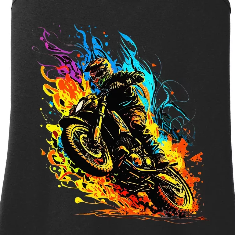 Motocross Dirt Bike Racing Supercross Flying Jump Flames Ladies Essential Tank