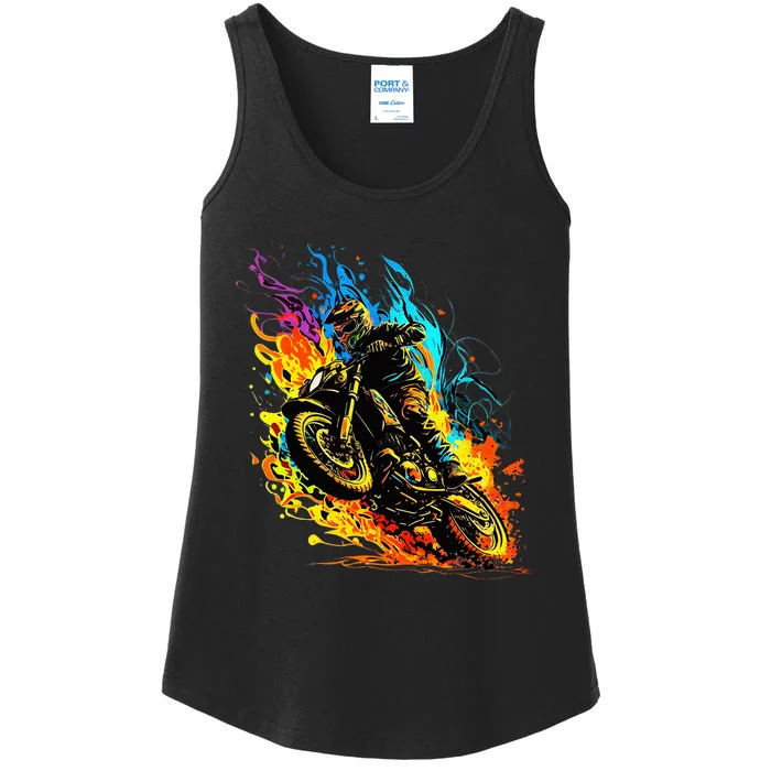 Motocross Dirt Bike Racing Supercross Flying Jump Flames Ladies Essential Tank