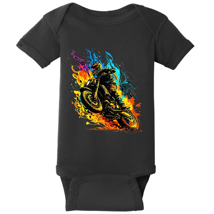 Motocross Dirt Bike Racing Supercross Flying Jump Flames Baby Bodysuit