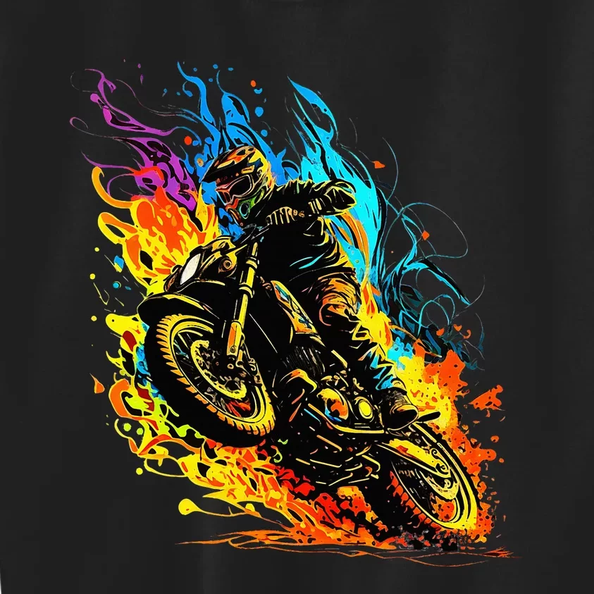 Motocross Dirt Bike Racing Supercross Flying Jump Flames Kids Sweatshirt