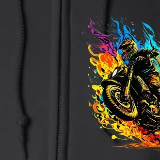 Motocross Dirt Bike Racing Supercross Flying Jump Flames Full Zip Hoodie