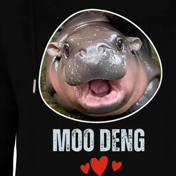 Moo Deng Bouncy Pig In Thai Picture The Cute Baby Hippo Womens Funnel Neck Pullover Hood