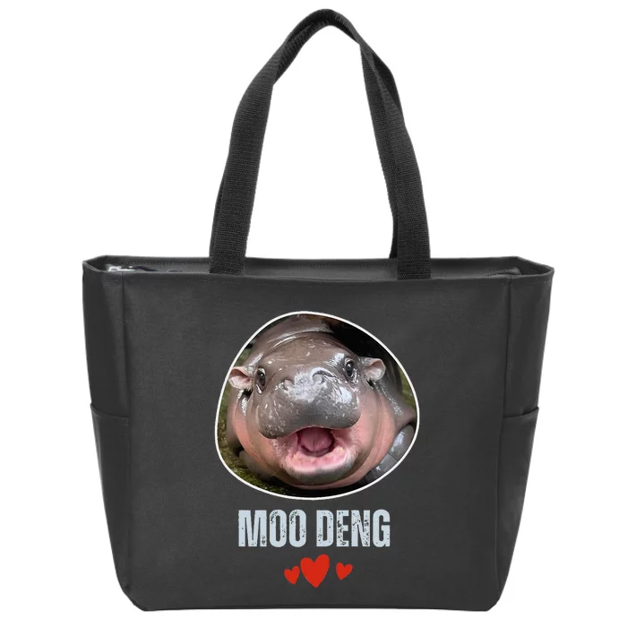 Moo Deng Bouncy Pig In Thai Picture The Cute Baby Hippo Zip Tote Bag