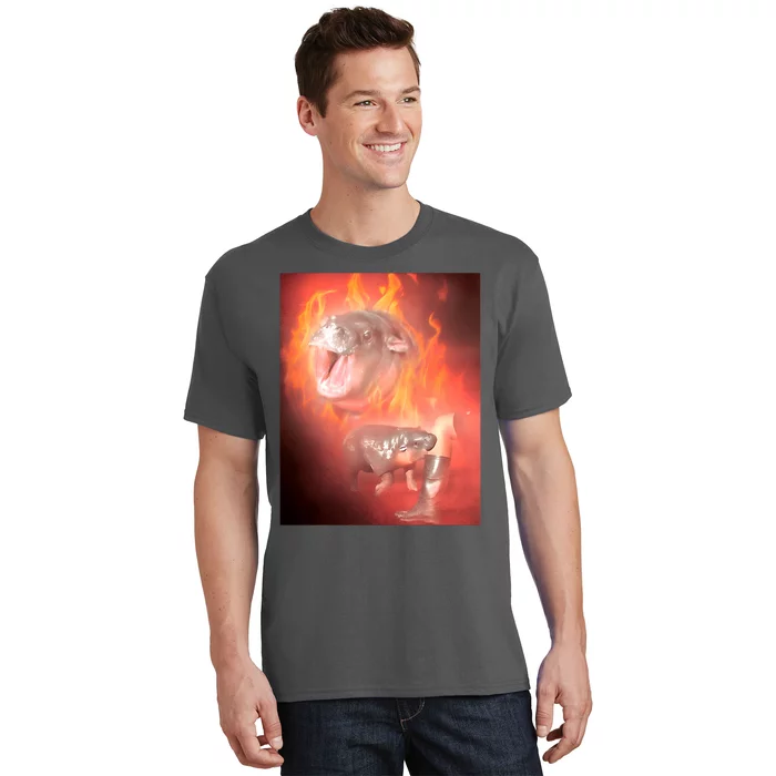 Moo Deng Bouncy Pig In Thai Fire Picture The Cute Baby Hippo T-Shirt