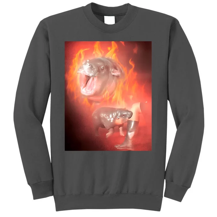 Moo Deng Bouncy Pig In Thai Fire Picture The Cute Baby Hippo Tall Sweatshirt