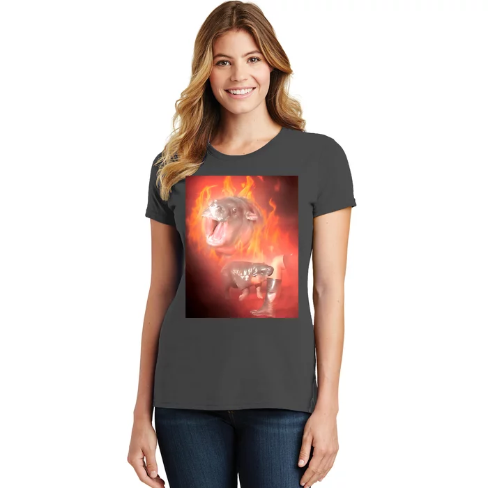 Moo Deng Bouncy Pig In Thai Fire Picture The Cute Baby Hippo Women's T-Shirt