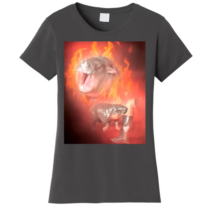 Moo Deng Bouncy Pig In Thai Fire Picture The Cute Baby Hippo Women's T-Shirt