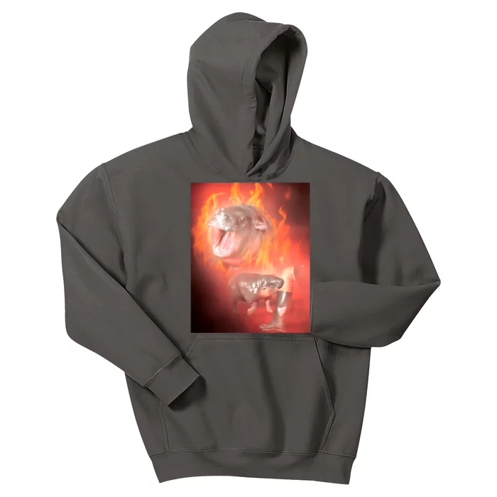 Moo Deng Bouncy Pig In Thai Fire Picture The Cute Baby Hippo Kids Hoodie