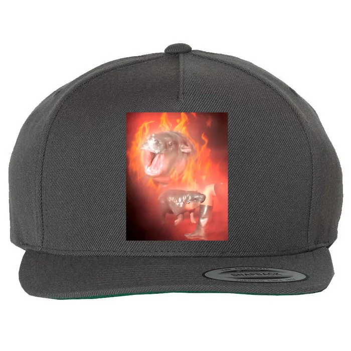 Moo Deng Bouncy Pig In Thai Fire Picture The Cute Baby Hippo Wool Snapback Cap