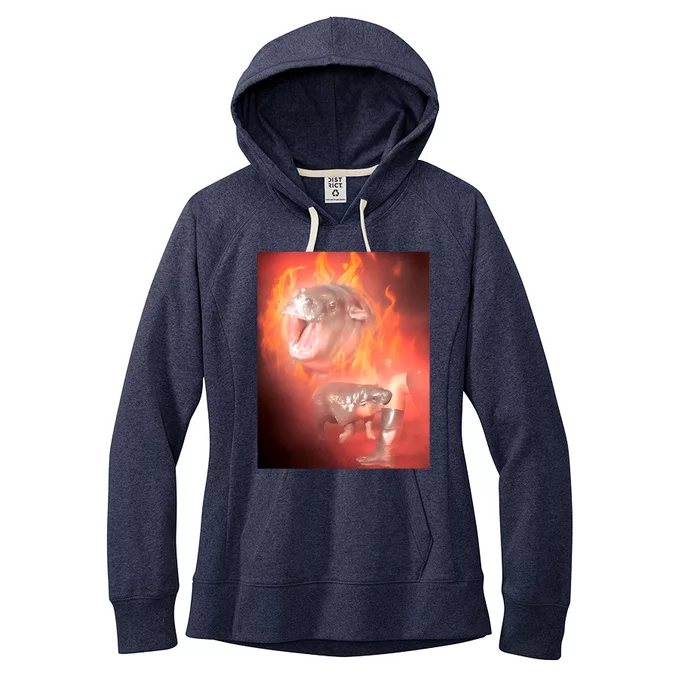 Moo Deng Bouncy Pig In Thai Fire Picture The Cute Baby Hippo Women's Fleece Hoodie