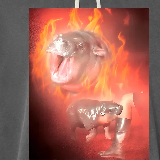 Moo Deng Bouncy Pig In Thai Fire Picture The Cute Baby Hippo Garment-Dyed Fleece Hoodie