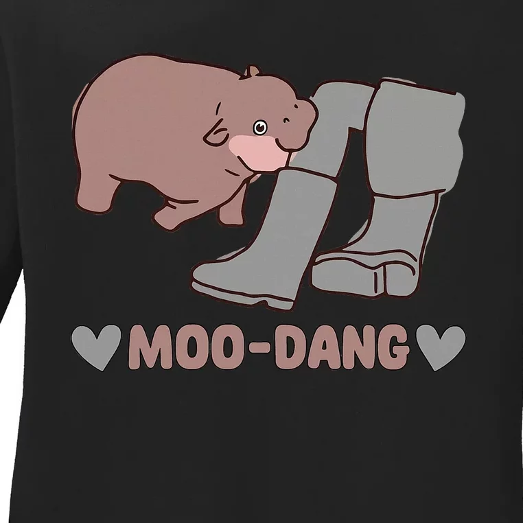 Moo Deng Bouncy Pig In Thai Picture Ladies Long Sleeve Shirt