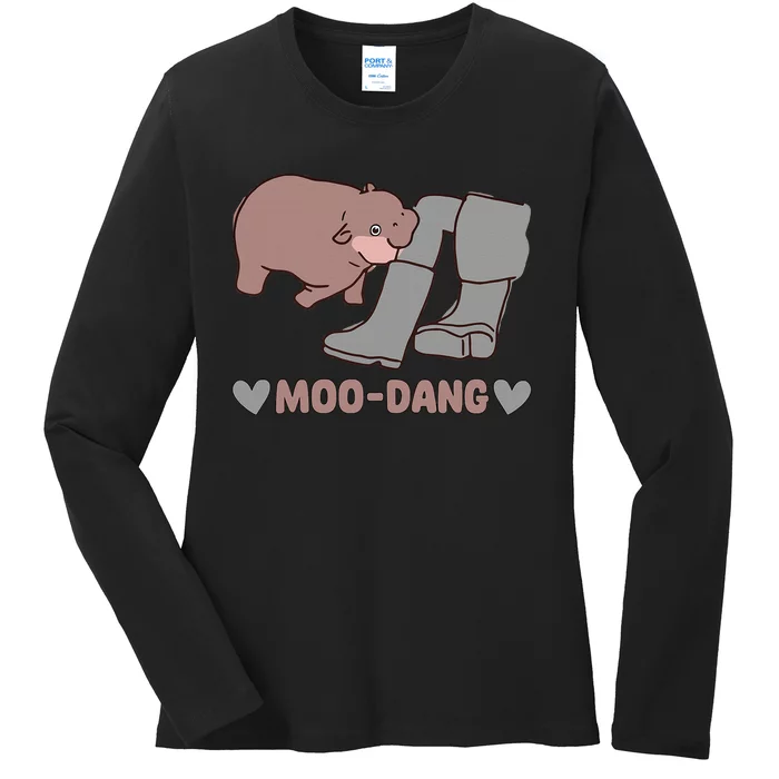 Moo Deng Bouncy Pig In Thai Picture Ladies Long Sleeve Shirt