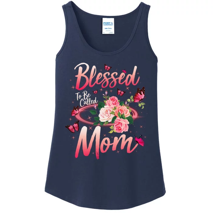 Mother's Day Blessed To Be Called Mom Butterflies And Roses Ladies Essential Tank