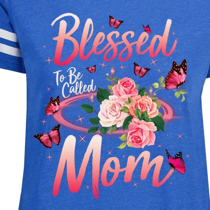 Mother's Day Blessed To Be Called Mom Butterflies And Roses Enza Ladies Jersey Football T-Shirt