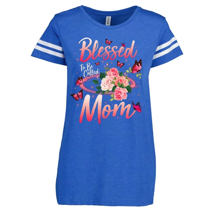 Mother's Day Blessed To Be Called Mom Butterflies And Roses Enza Ladies Jersey Football T-Shirt