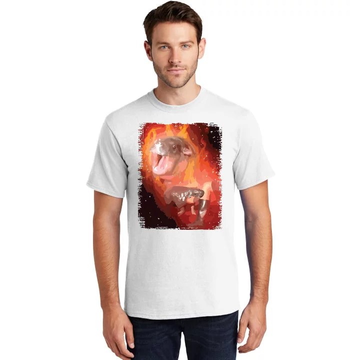 Moo Deng Bouncy Pig In Thai Fire Picture The Cute Baby Hippo Tall T-Shirt