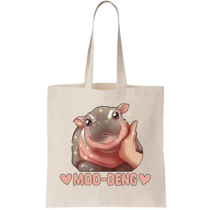 Moo Deng Bouncy Pig In Thai Picture The Cute Baby Hippo Moo Deng Cute Design Tote Bag