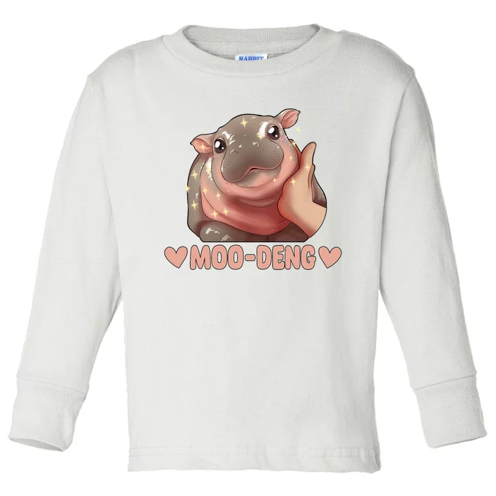 Moo Deng Bouncy Pig In Thai Picture The Cute Baby Hippo Moo Deng Cute Design Toddler Long Sleeve Shirt