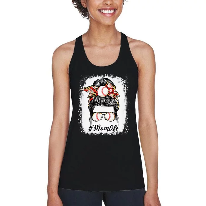 Mother's Day Baseball Mom Life Messy Bun Sports Lover Women's Racerback Tank