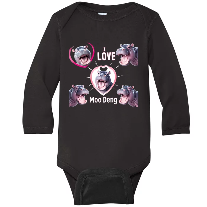 Moo Deng Baby Hippo Adorable And Playful Animal Baby Long Sleeve Bodysuit