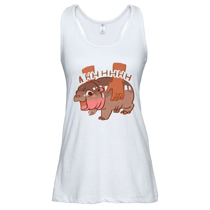 Moo Deng Bouncy Pig In Thai Picture The Cute Baby Hippo Ladies Essential Flowy Tank