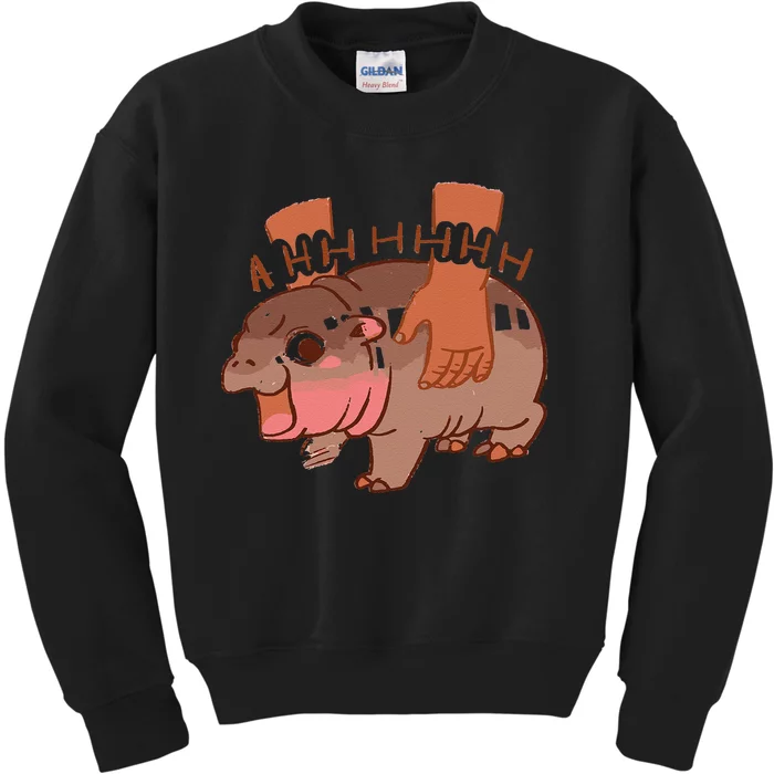 Moo Deng Bouncy Pig In Thai Picture The Cute Baby Hippo Gift Kids Sweatshirt