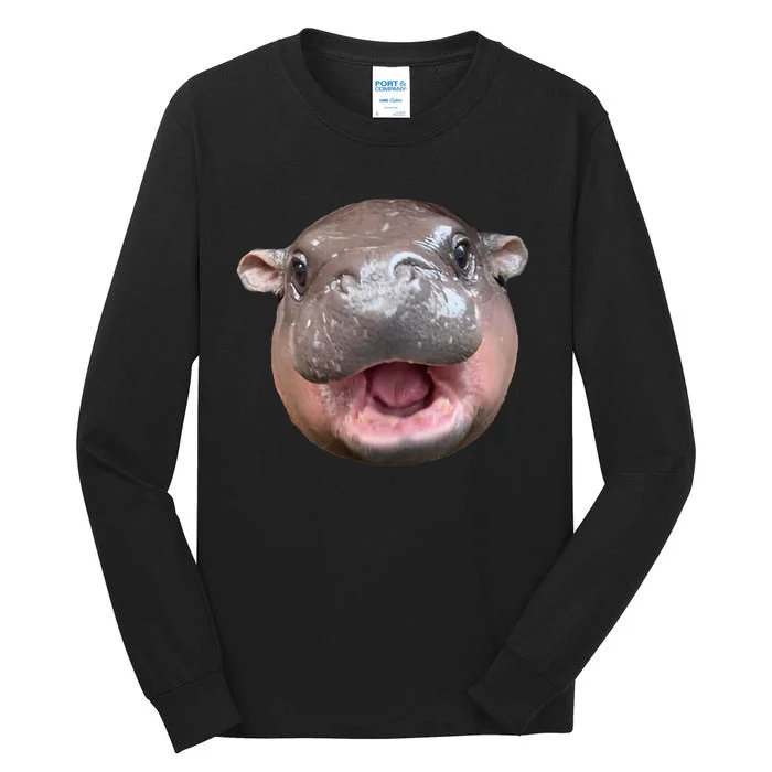 Moo Deng Bouncy Pig The Cute Baby Hippo Face Tall Long Sleeve T-Shirt