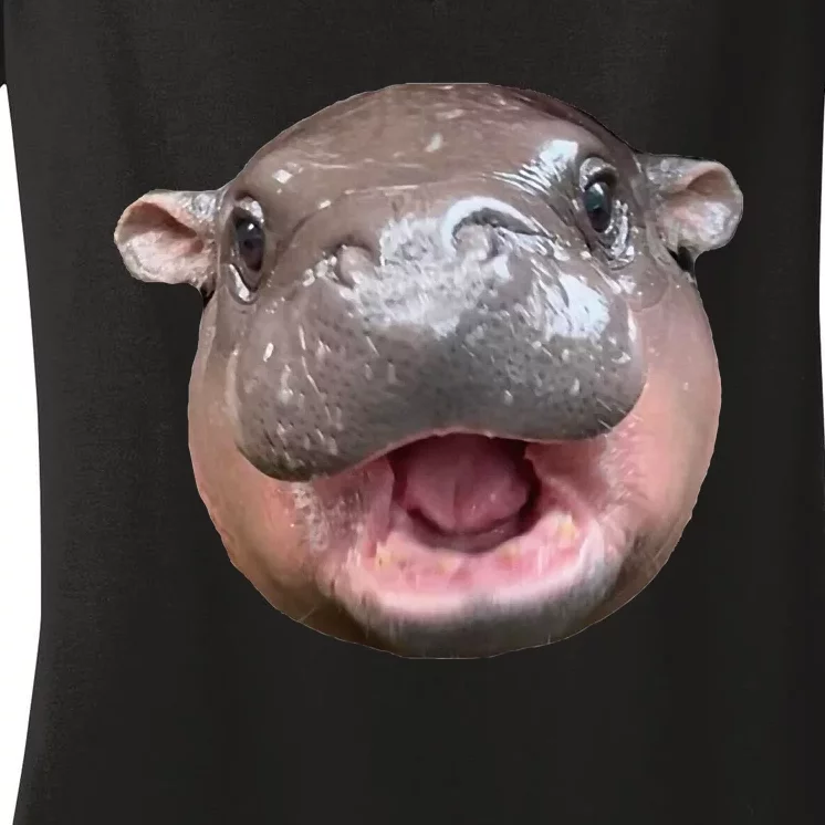 Moo Deng Bouncy Pig The Cute Baby Hippo Face Women's V-Neck T-Shirt