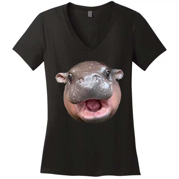 Moo Deng Bouncy Pig The Cute Baby Hippo Face Women's V-Neck T-Shirt