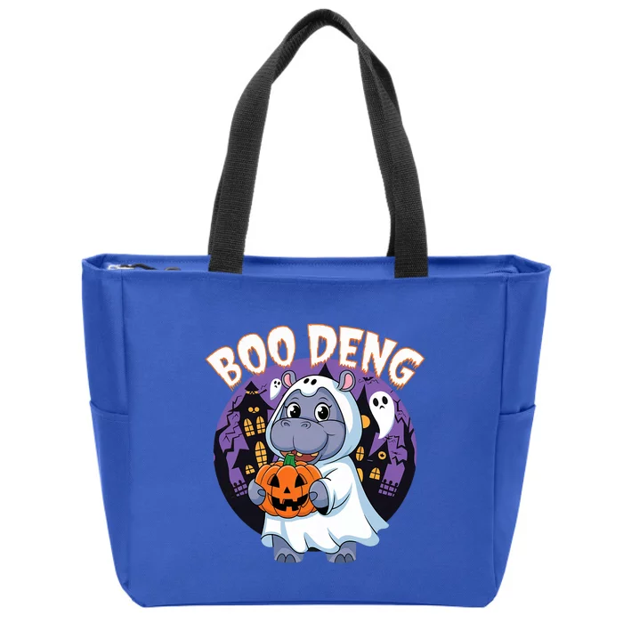 Moo Deng Baby Hippo Boo Deng Long For Halloween Moo Deng Zip Tote Bag