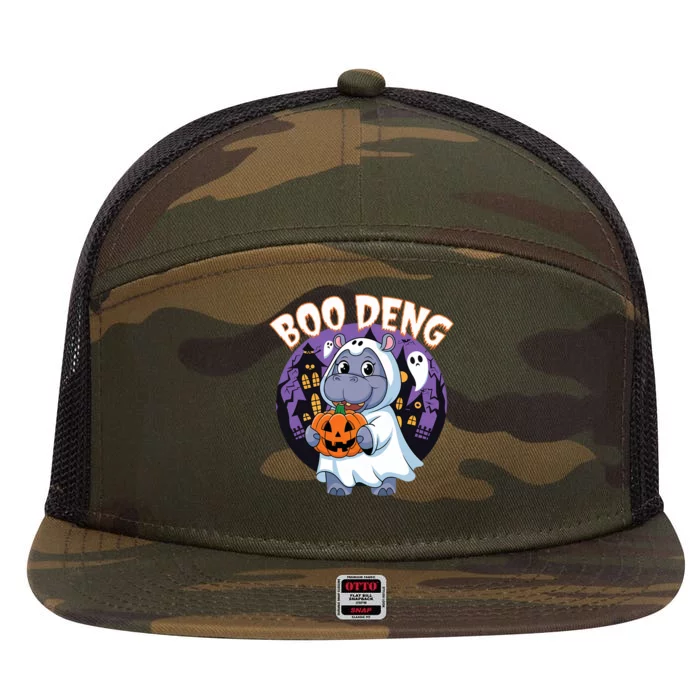 Moo Deng Baby Hippo Boo Deng Long For Halloween Moo Deng 7 Panel Mesh Trucker Snapback Hat