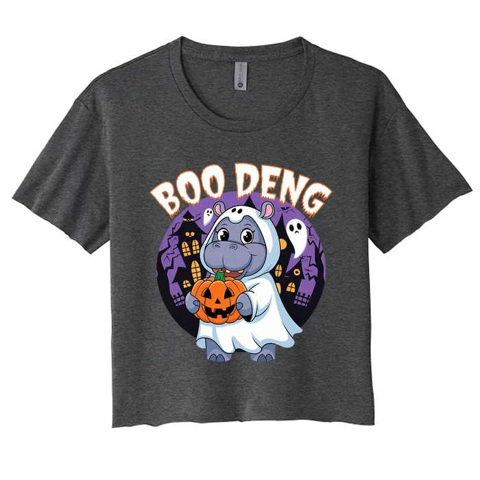 Moo Deng Baby Hippo Boo Deng Long For Halloween Moo Deng Women's Crop Top Tee